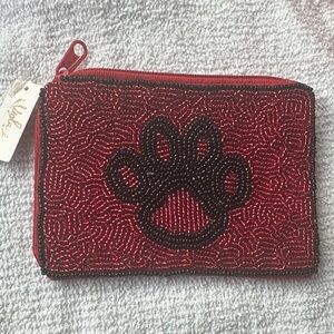 Elegant Red and Black Beaded Paw Print Card Holder